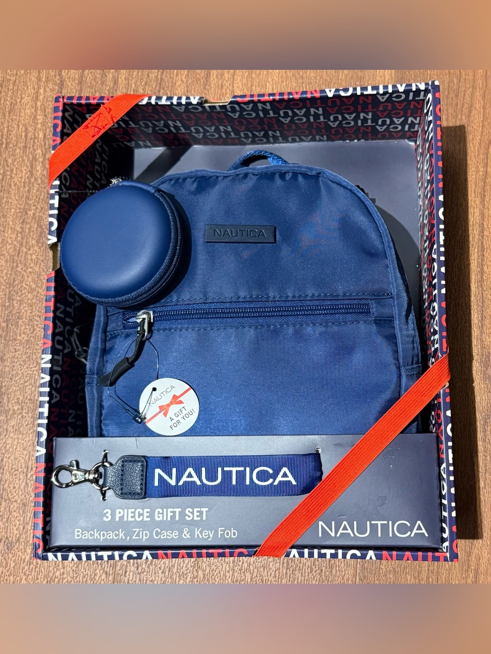 Nautica Men's Navy Backpack Gift Set with Zip Case & Key Fob (NWT)